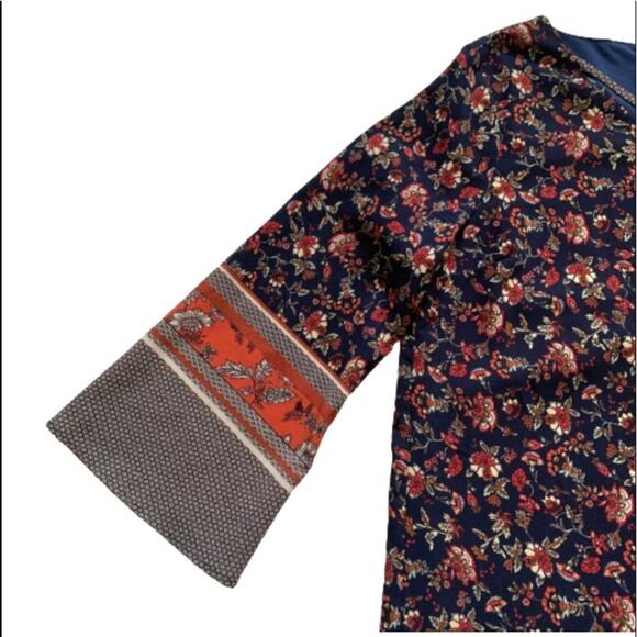 Love Richie Dress Tunic Navy Orange Mixed Floral Print Wide Sleeve Plus Size 1X - Picture 9 of 14